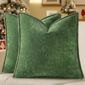onchicllc Soft Chenille Throw Pillow Covers Set of 2, 18x18 Inch Textured Decorative Cushion Covers, Forest Green