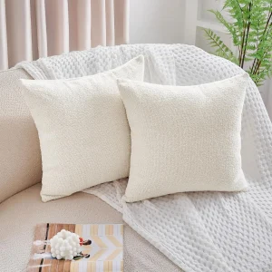 onchicllc Boucle Throw Pillow Covers Set of 2, 18x18 Inch Textured Modern Decorative Cushion Covers for Sofa and Couch, Ivory White